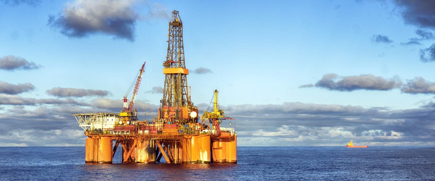 offshore oil rig producing petroleum